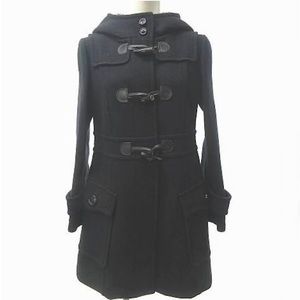 💯 AUTHENTIC BURBERRY BLUE LABEL duffel coat jacket hooded lining black 4 US